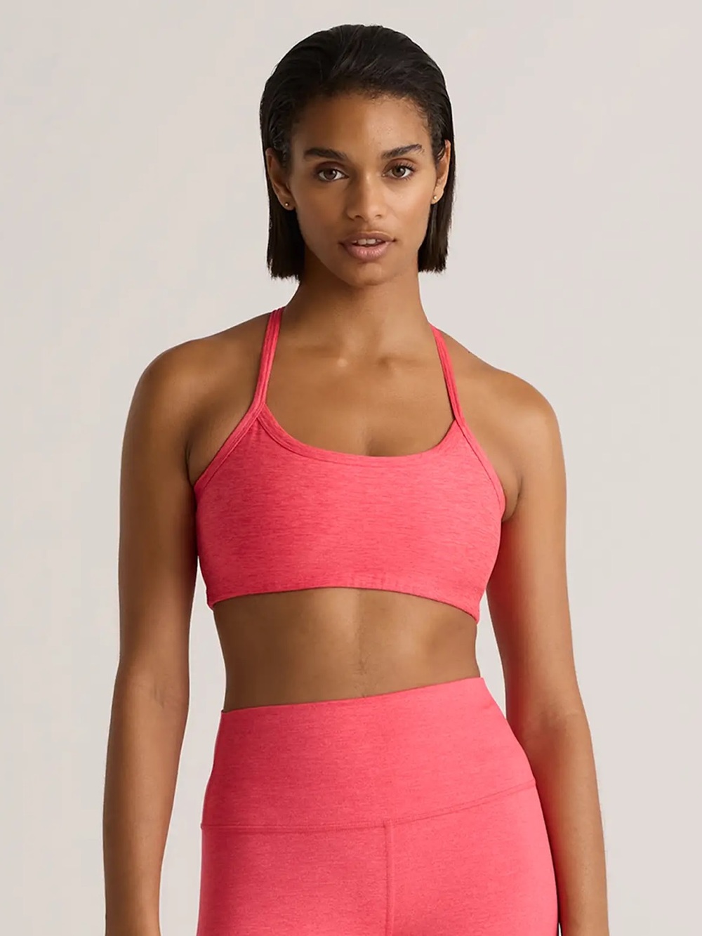 NWT QUINCE Ultra-Soft Scoop Neck Racerback Bra Small Heather Coral 0490